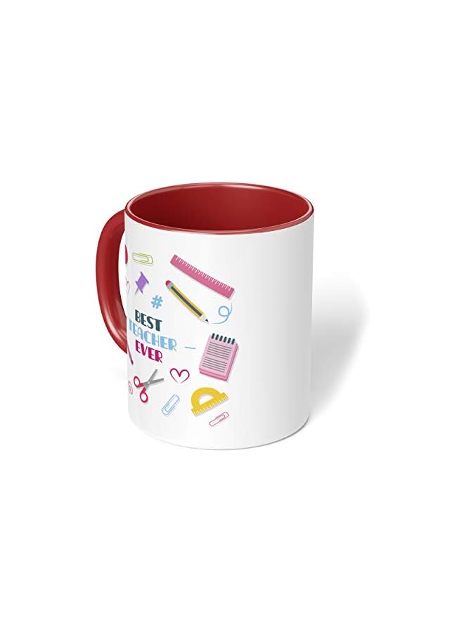 S-TOP 1 Mug - "Best Teacher Ever" Teachers Mug - Perfect for your cuppa Coffee, Tea, Karak, Milk, Cocoa or whatever Hot or Cold Beverage you Drink! - 11 Oz - Red Handle & Inside Colour - Image 2