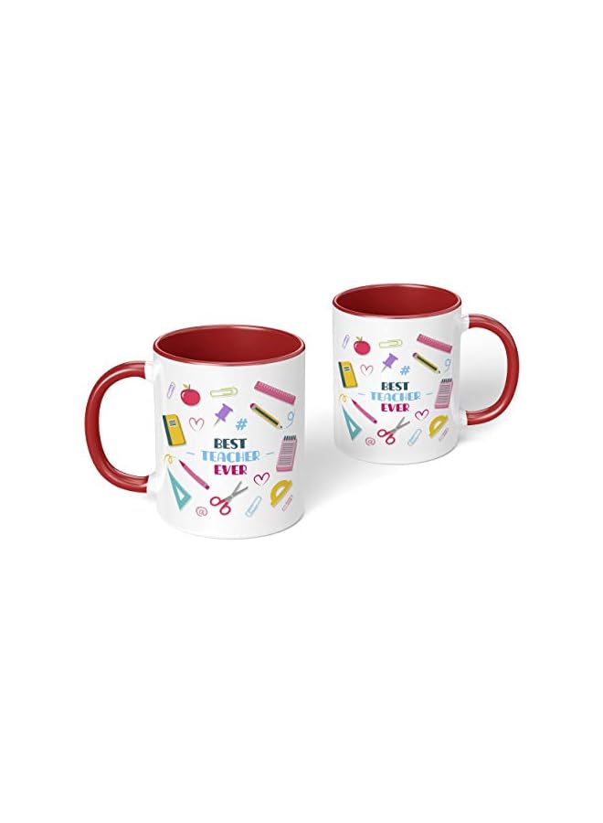 S-TOP 1 Mug - "Best Teacher Ever" Teachers Mug - Perfect for your cuppa Coffee, Tea, Karak, Milk, Cocoa or whatever Hot or Cold Beverage you Drink! - 11 Oz - Red Handle & Inside Colour - Image 4