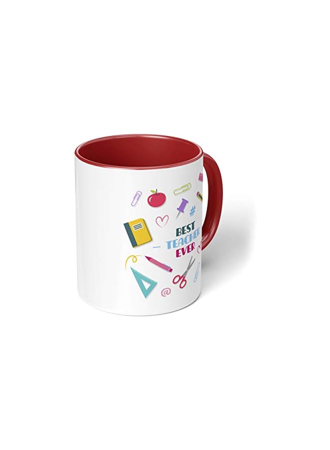 S-TOP 1 Mug - "Best Teacher Ever" Teachers Mug - Perfect for your cuppa Coffee, Tea, Karak, Milk, Cocoa or whatever Hot or Cold Beverage you Drink! - 11 Oz - Red Handle & Inside Colour - Image 3