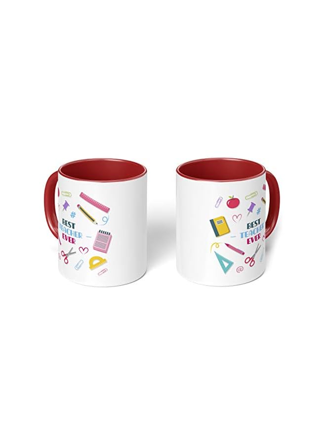 S-TOP 1 Mug - "Best Teacher Ever" Teachers Mug - Perfect for your cuppa Coffee, Tea, Karak, Milk, Cocoa or whatever Hot or Cold Beverage you Drink! - 11 Oz - Red Handle & Inside Colour - Image 5