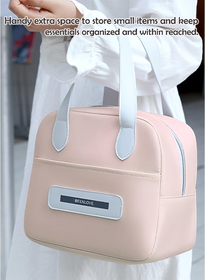 توشيونيكس حقيبة غداء معزولة بمقبض جلدي – حقيبة حرارية من قماش أوكسفورد مع جيب وسحاب – للمكتب، المدرسة، الوجبات – الحجم 22.5×15×21 سم – السعة 7 لتر - Image 3