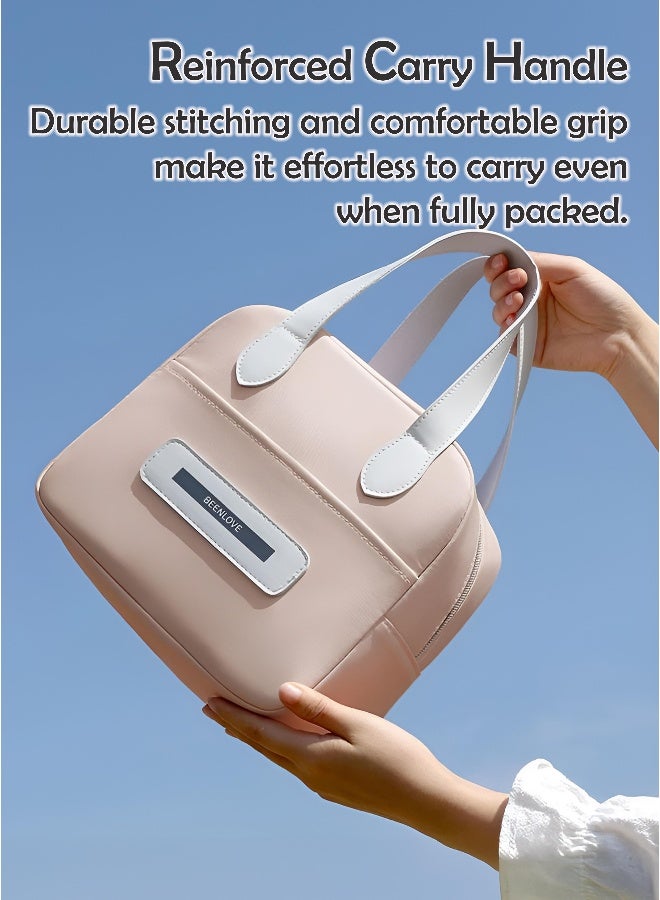 توشيونيكس حقيبة غداء معزولة بمقبض جلدي – حقيبة حرارية من قماش أوكسفورد مع جيب وسحاب – للمكتب، المدرسة، الوجبات – الحجم 22.5×15×21 سم – السعة 7 لتر - Image 4