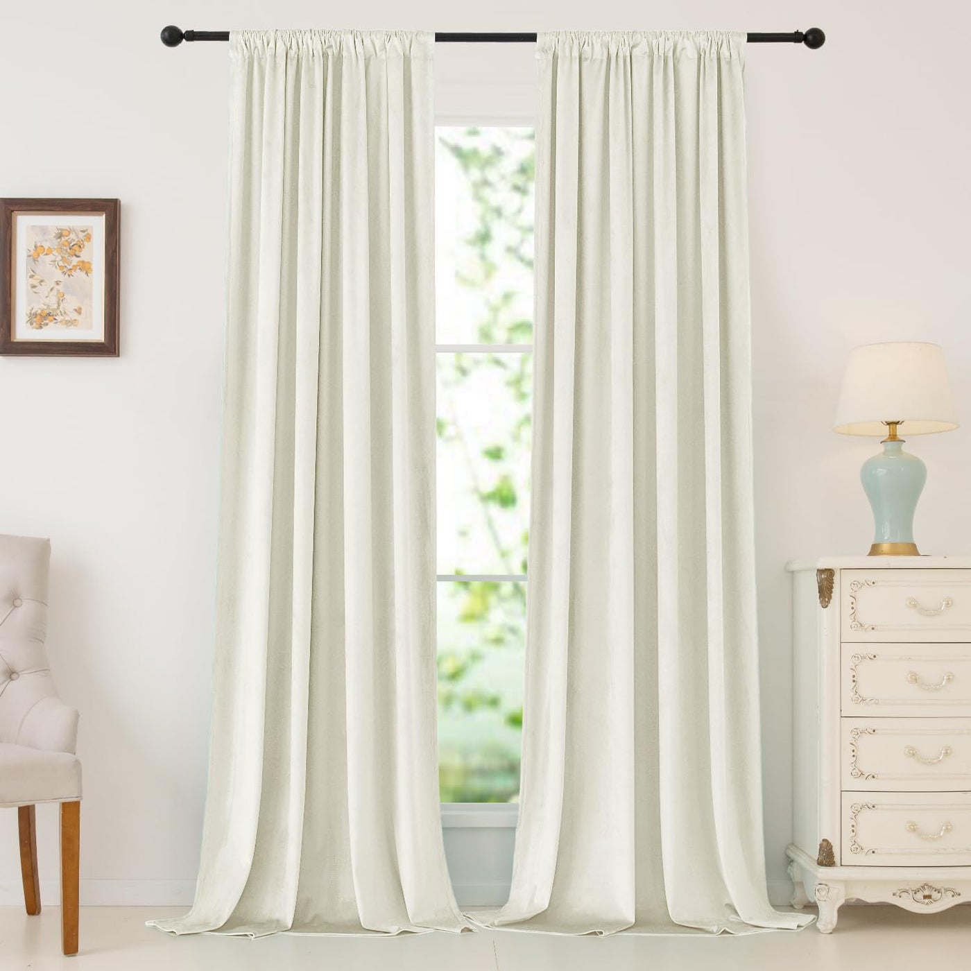 Ivory White Velvet Curtains nanbowang 108 Inches Long Soft Curtains Rod Pocket Thermal Insulated Curtains Window Treatment for Bedroom Light Filtering Curtains Set of 2 Panels