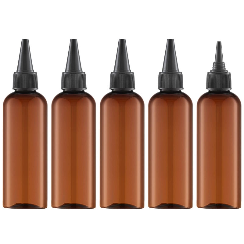 Tekson Hair Color Applicator Bottles, 5 Pack Refillable Squeeze Bottle, Empty Plastic Twist Top Cap Bottles (3.4 OZ, Amber) - Image 1