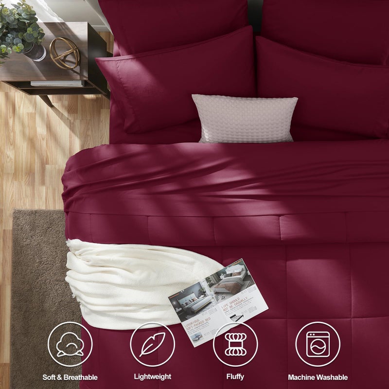 CozyLux Queen Comforter Set Burgundy, 7 Pieces Bed in a Bag, Red Comforters Queen Size, All Season Bedding Sets with Stitch Quilted Comforter, Flat Sheet, Fitted Sheet, Pillowcases - Image 2