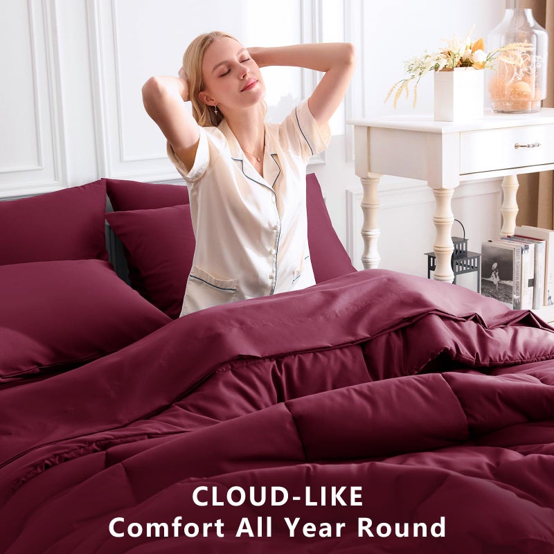 CozyLux Queen Comforter Set Burgundy, 7 Pieces Bed in a Bag, Red Comforters Queen Size, All Season Bedding Sets with Stitch Quilted Comforter, Flat Sheet, Fitted Sheet, Pillowcases - Image 4