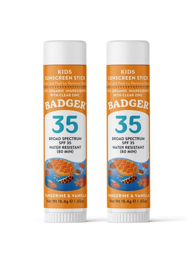 Badger Kids Sunscreen Stick SPF 35 with Mineral Zinc Oxide, Travel Size Sunscreen Stick for Kids, 97% Organic Ingredients, Reef Friendly, Broad Spectrum, Water Resistant, 65 oz (2 Pack) - Image 1