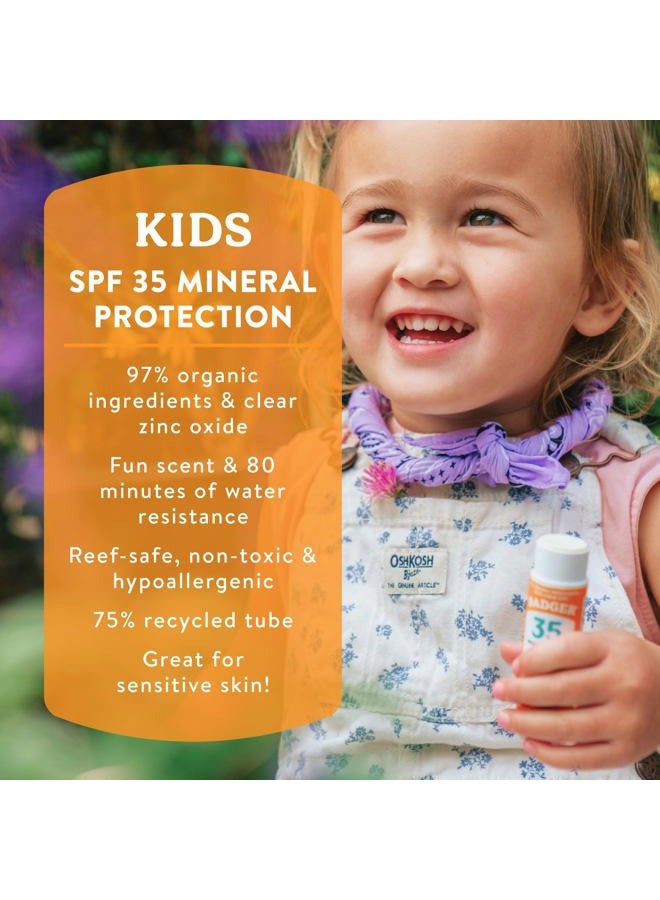 Badger Kids Sunscreen Stick SPF 35 with Mineral Zinc Oxide, Travel Size Sunscreen Stick for Kids, 97% Organic Ingredients, Reef Friendly, Broad Spectrum, Water Resistant, 65 oz (2 Pack) - Image 2