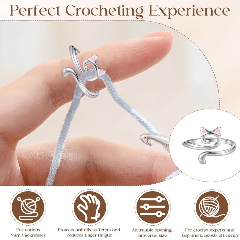 TecoKart Women's® 5Pcs Crochet Ring For Finger | Adjustable Crochet Tension Ring | 5 Styles Cat Yarn Guide Crochet Tool For Crocheting and Knitting | Durable Yarn Control Crochet Accessory - Image 4