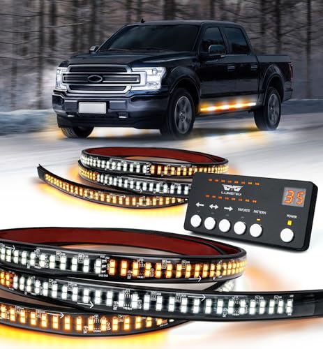 أضواء ستروب الطوارئ LUMENIX 2PCS بطول 70 بوصة شريط LED مرن للسيارات الثقيلة شريط إضاءة تحذيرية للسلامة للسيارات الإنشائية والشاحنات والمركبات البيك أب باللونين الأبيض والعنبر