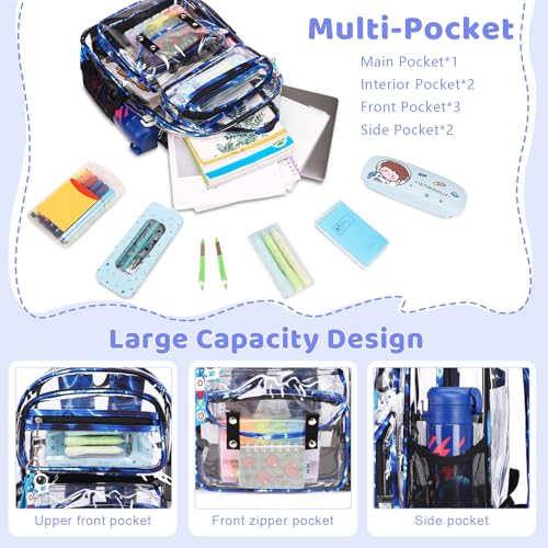 ACESAK Clear Backpack for Boys - 3 Pcs Clear Backpack Heavy Duty with Lunch Bag - See Through Bookbag Stadium Approved for Kids Middle High College School Sport Travel (Lightning) - Image 3
