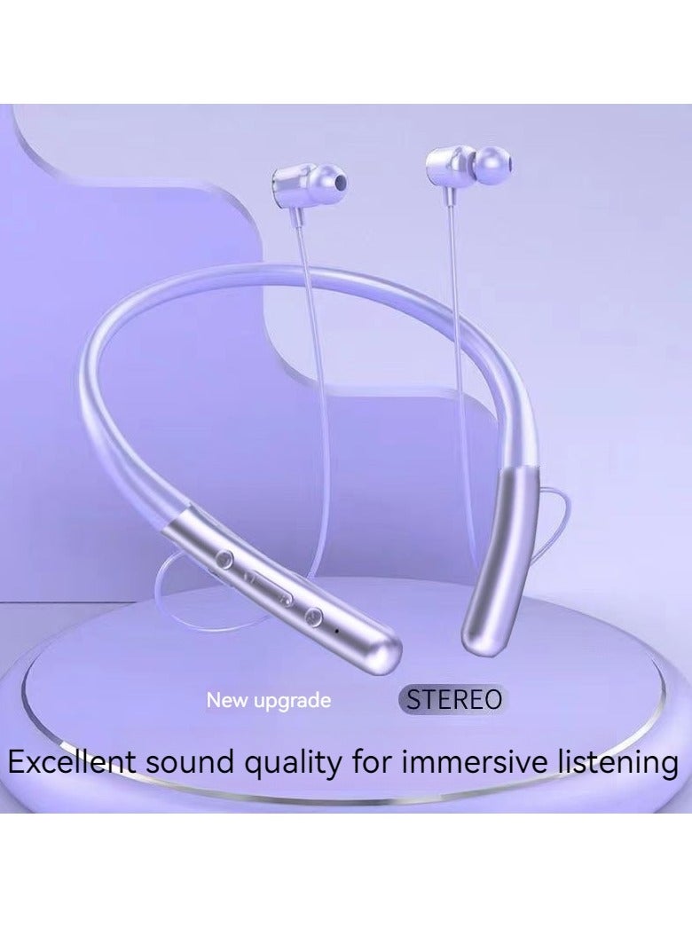 New neck-mounted Bluetooth ultra-long battery life earphones hanging neck sports wireless Bluetooth earphones (purple) - Image 1