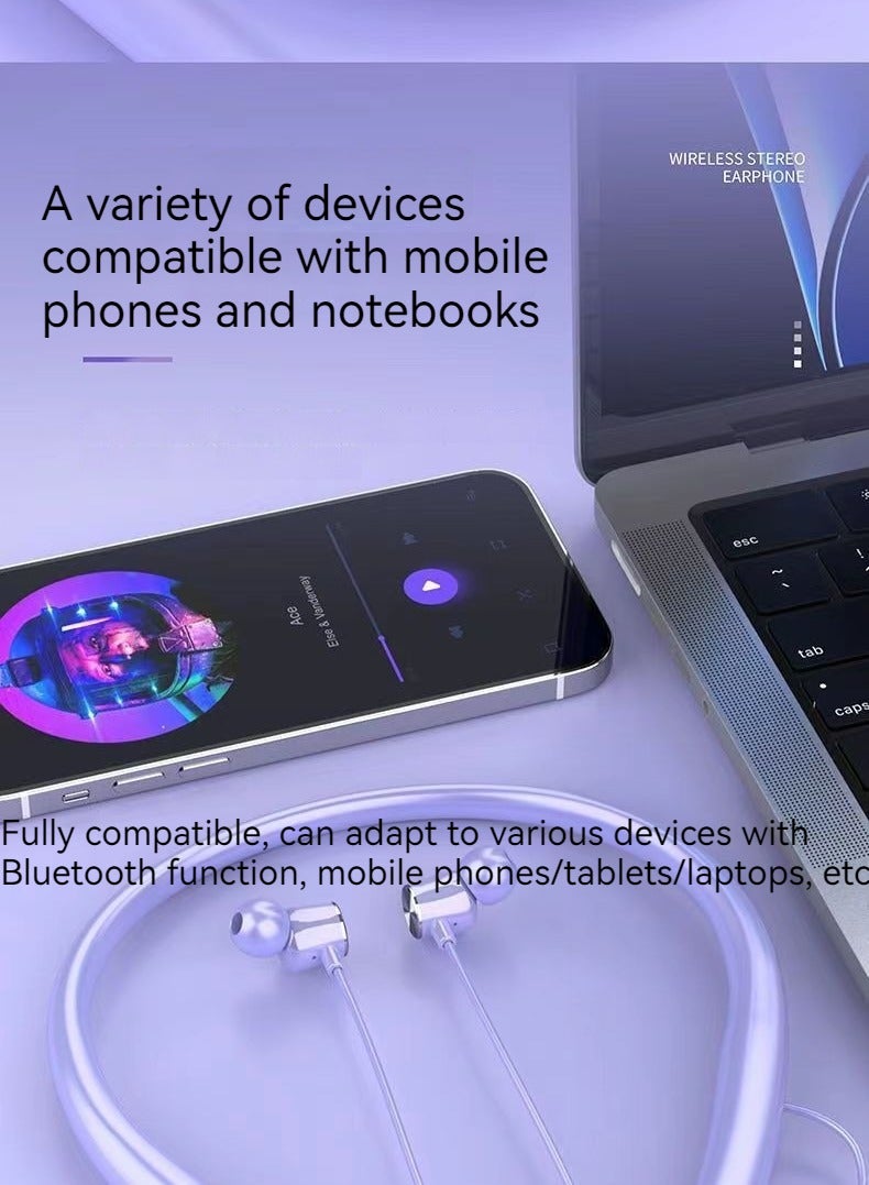 New neck-mounted Bluetooth ultra-long battery life earphones hanging neck sports wireless Bluetooth earphones (purple) - Image 2