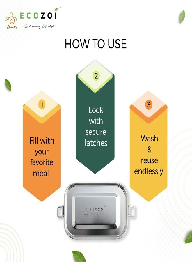 ecozoi Stainless Steel Lunch Box 700 ml – Leak Proof Bento Lunch Box with Locking Clips & Bonus Sauce Container, BPA Free, Eco Friendly, Reusable & Dishwasher Safe Tiffin Box for Kids, School, Office - Image 3