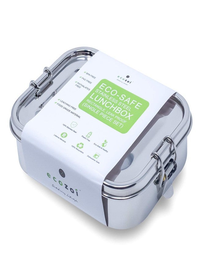 ecozoi Stainless Steel Lunch Box 700 ml – Leak Proof Bento Lunch Box with Locking Clips & Bonus Sauce Container, BPA Free, Eco Friendly, Reusable & Dishwasher Safe Tiffin Box for Kids, School, Office - Image 1