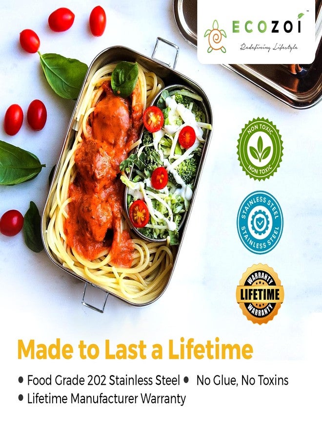 ecozoi Stainless Steel Lunch Box 700 ml – Leak Proof Bento Lunch Box with Locking Clips & Bonus Sauce Container, BPA Free, Eco Friendly, Reusable & Dishwasher Safe Tiffin Box for Kids, School, Office - Image 5