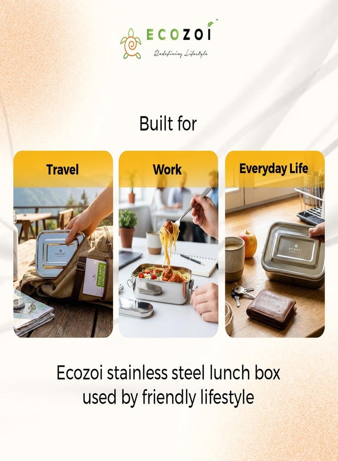 ecozoi Stainless Steel Lunch Box 700 ml – Leak Proof Bento Lunch Box with Locking Clips & Bonus Sauce Container, BPA Free, Eco Friendly, Reusable & Dishwasher Safe Tiffin Box for Kids, School, Office - Image 2