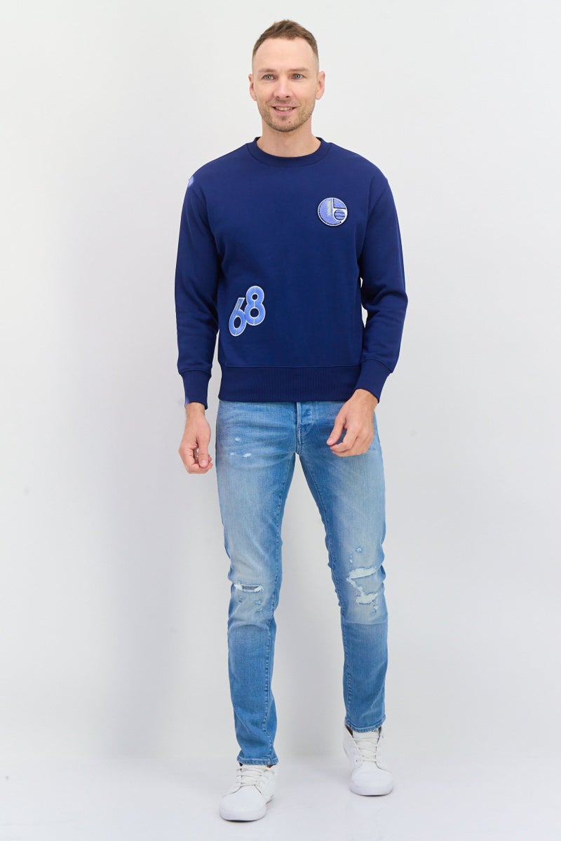 ESPRIT سويت شيرت رجالي بأكمام طويلة وياقة دائرية مزخرفة، أزرق - Image 4