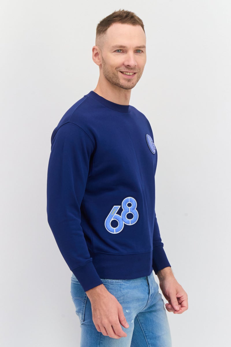 ESPRIT سويت شيرت رجالي بأكمام طويلة وياقة دائرية مزخرفة، أزرق - Image 2