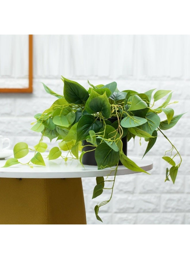LATIFA Artificial Pothos Plant, Small Fake Indoor/Outdoor Decor with Black Pot - Image 3