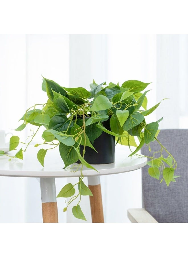 LATIFA Artificial Pothos Plant, Small Fake Indoor/Outdoor Decor with Black Pot - Image 2