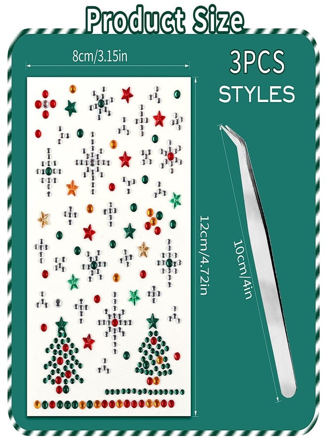 SARATA 3 Sheet Christmas Face Gems Hair Gems, Self-Adhesive Face Jewels Eye Jewels Rhinestones DIY Face Gems Stick on, Halloween Makeup Gems Rave Accessories for Face Eyes Body Makeup, Crafts - Image 5