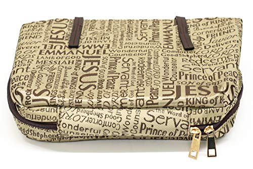Dicksons Brown Purse Fashion Jacquard Fabric Zippered Bible Cover Case with Shoulder Carry Handles, Large - Image 3