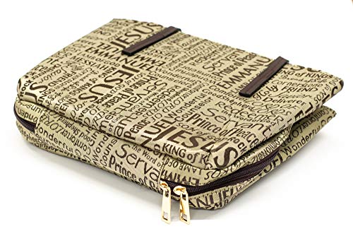 Dicksons Brown Purse Fashion Jacquard Fabric Zippered Bible Cover Case with Shoulder Carry Handles, Large - Image 4