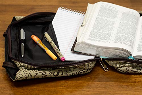 Dicksons Brown Purse Fashion Jacquard Fabric Zippered Bible Cover Case with Shoulder Carry Handles, Large - Image 2