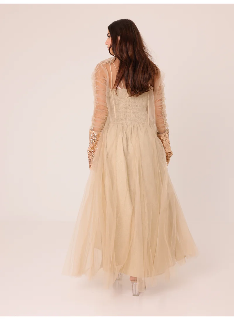 IKKXA  2 Piece Outfit Luxury Sequins Tulle Sleeves  | Best Price UAE