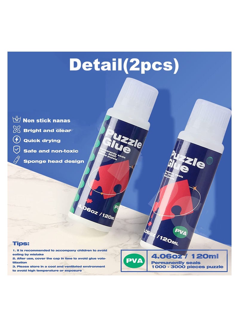 Excefore Puzzle Glue Clear with New Sponge Head, Replace Puzzle Saver Suitable for 3000/3500/5000 Pieces of Puzzle for Paper and Wood, Water-Soluble Special Craft Puzzle Glue Sheets, 120ML X 2 Bottle  - Image 3