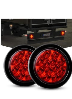 Y&D Round Trailer Tail Light, 2PCS 24LED Red Stop Brake Turn Lights, 4 Inch Stainless Steel Lights for Truck, Van, Camper, Boat, Lorry(DOT Certified)  - Image 1