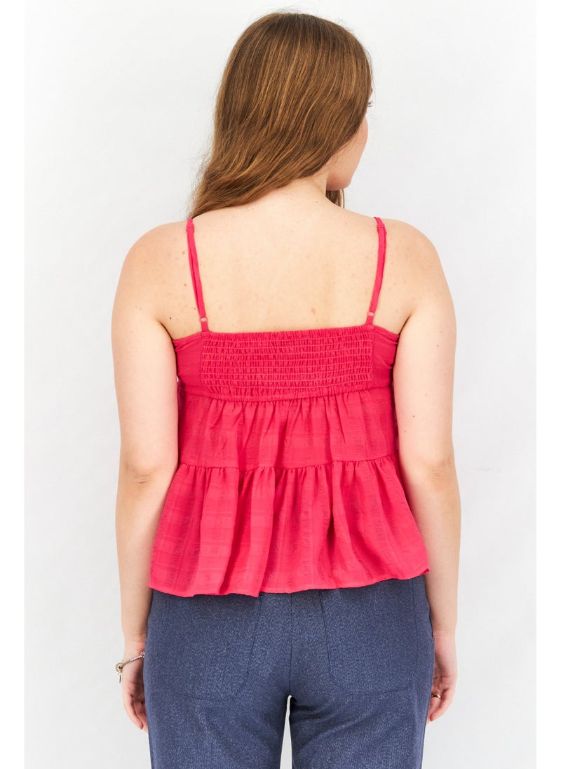 French Connection - Women V-Neck Sleeveless Textured Cami Top, Pink - Image 1
