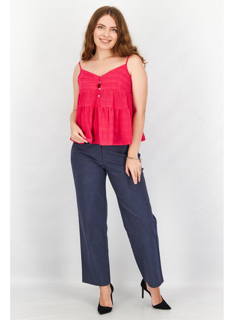 French Connection - Women V-Neck Sleeveless Textured Cami Top, Pink - Image 1