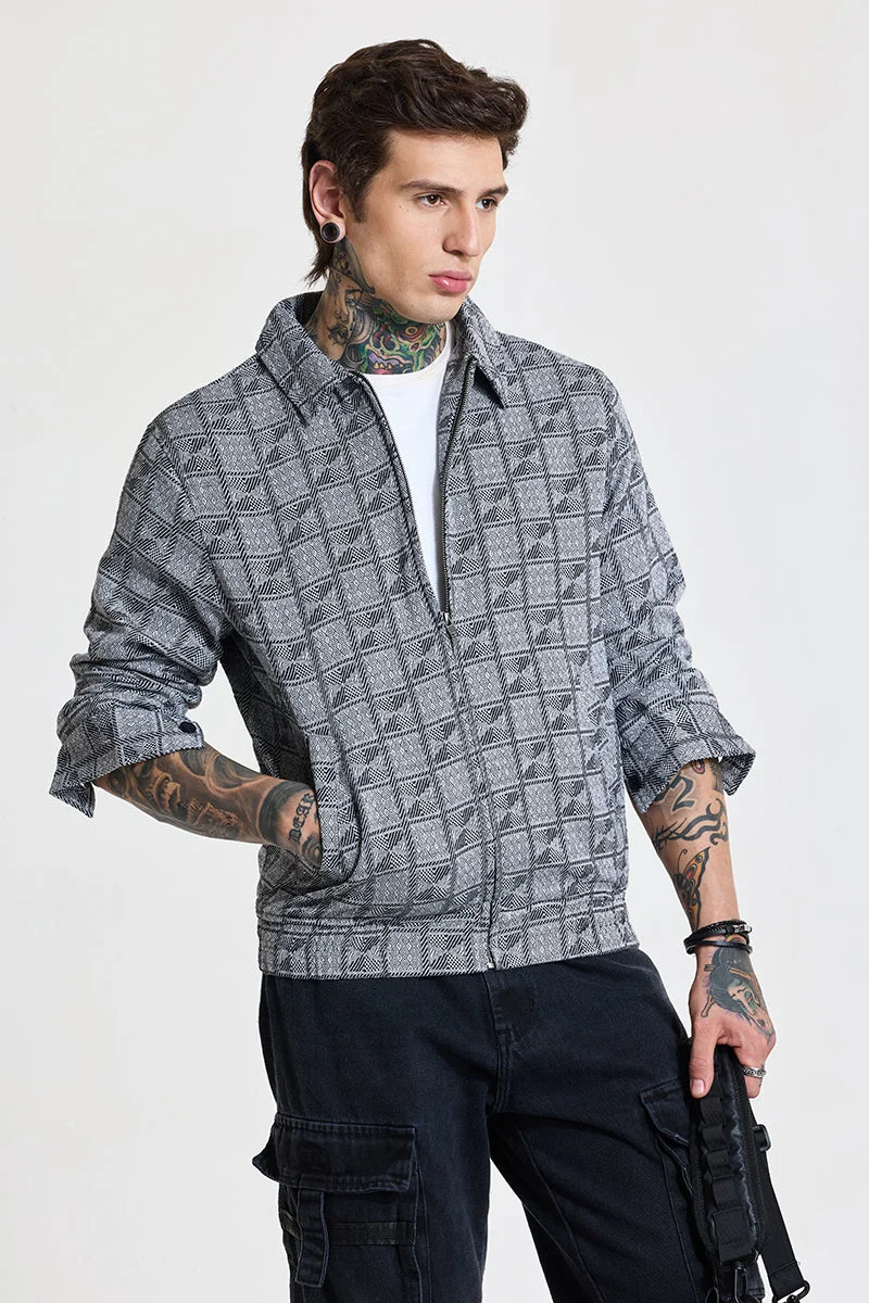 سنيتش Grey Geometric Long Sleeve Relaxed Jacket
