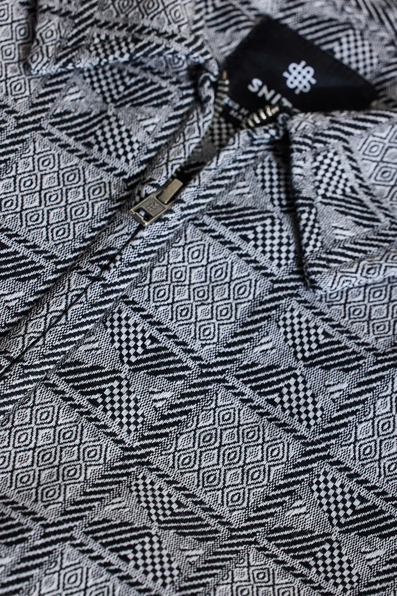 سنيتش Grey Geometric Long Sleeve Relaxed Jacket