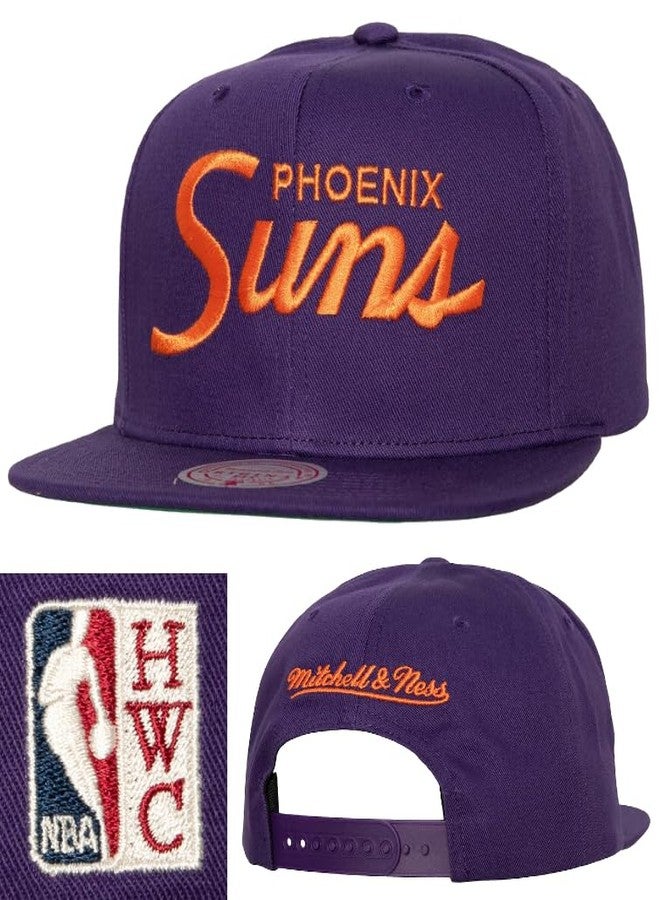 Mitchell & Ness Phoenix Suns New NBA 90's Draft Day Retro Script Purple Orange Era Snapback Hat Cap - Image 1