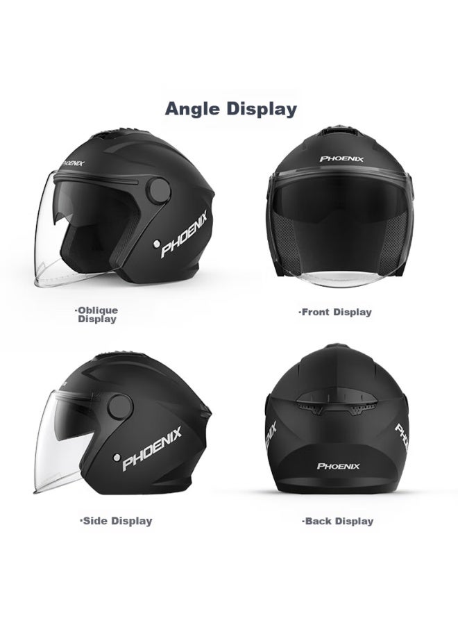 Phoenix New National Standard Class A 3c Certified Electric Motorcycle Helmet With Dual Visor, Anti-fog, Windproof, Warm, Matte Black, Uni All-season Battery Scooter 3/4 Half Helmet Winter Safety Cap - Image 3