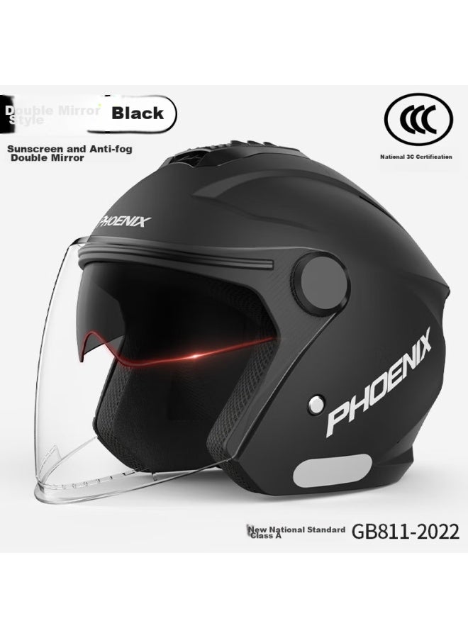 Phoenix New National Standard Class A 3c Certified Electric Motorcycle Helmet With Dual Visor, Anti-fog, Windproof, Warm, Matte Black, Uni All-season Battery Scooter 3/4 Half Helmet Winter Safety Cap - Image 1