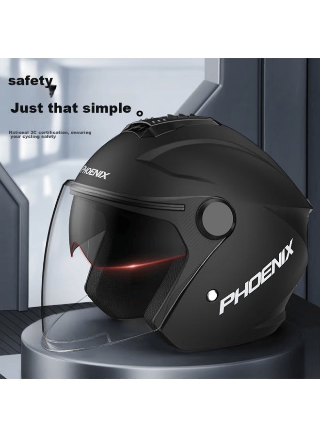 Phoenix New National Standard Class A 3c Certified Electric Motorcycle Helmet With Dual Visor, Anti-fog, Windproof, Warm, Matte Black, Uni All-season Battery Scooter 3/4 Half Helmet Winter Safety Cap - Image 2