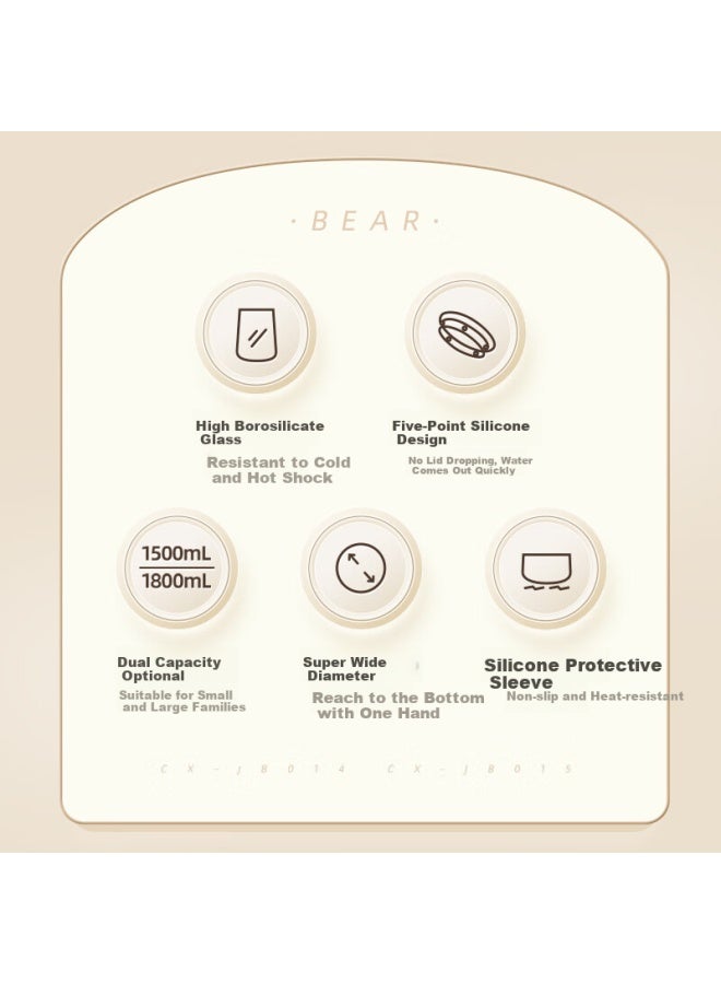 Bear Home Cold Water Kettle High Borosilicate Glass Cup Anti-scalding Silicone Bottom 1.5l Large Capacity Cold Water Kettle Cup Beer Mug - Image 1