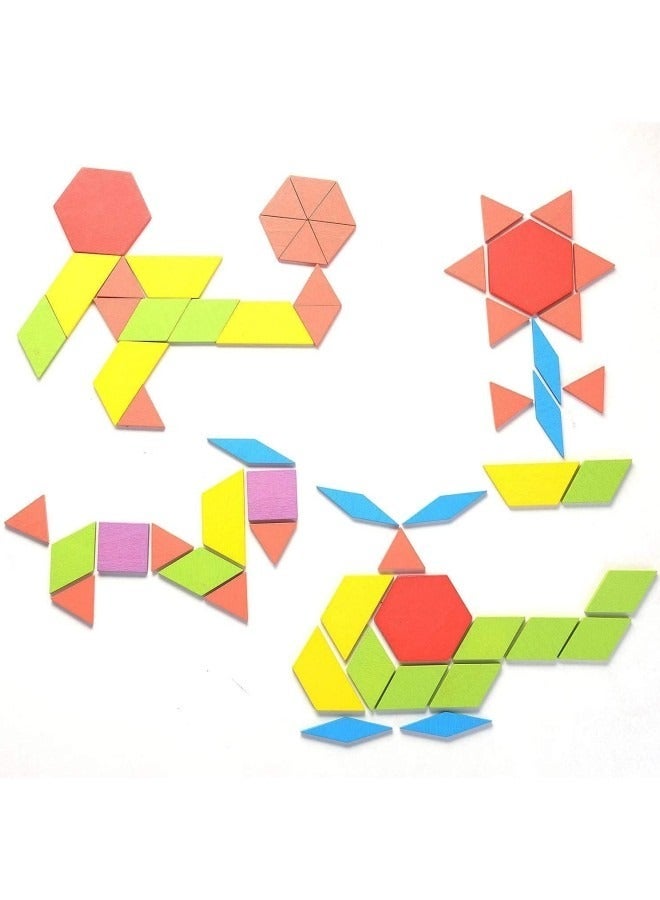 155 Pcs Wooden Pattern Blocks Set,Geometric Shape Puzzle Toy with 24 Pcs Design Cards - Image 3