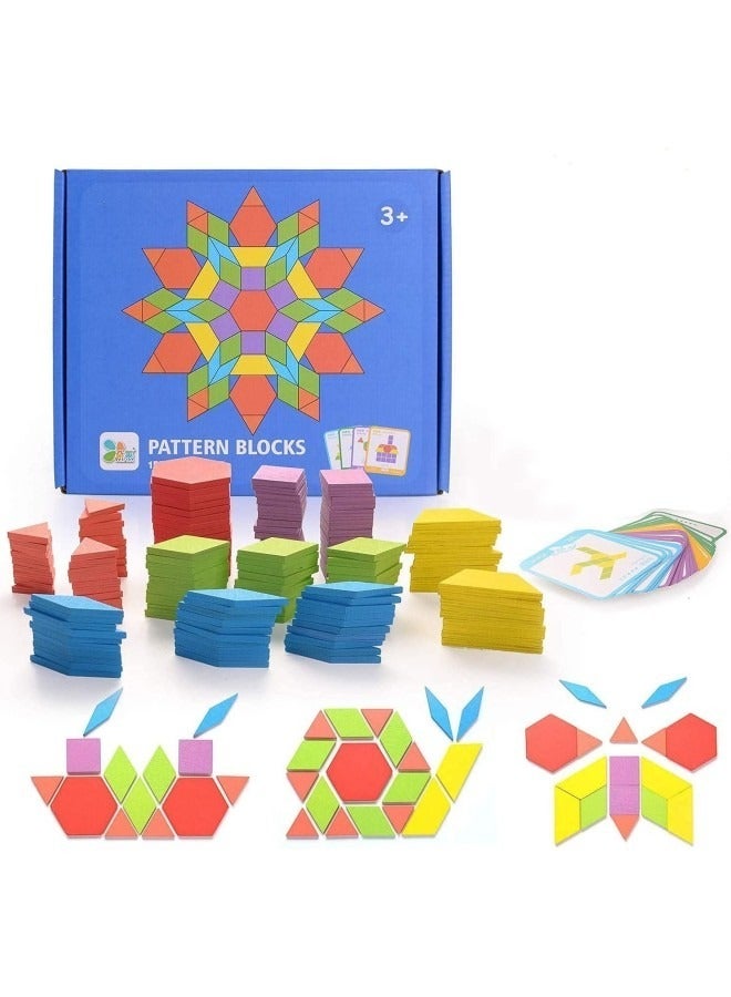 155 Pcs Wooden Pattern Blocks Set,Geometric Shape Puzzle Toy with 24 Pcs Design Cards - Image 1