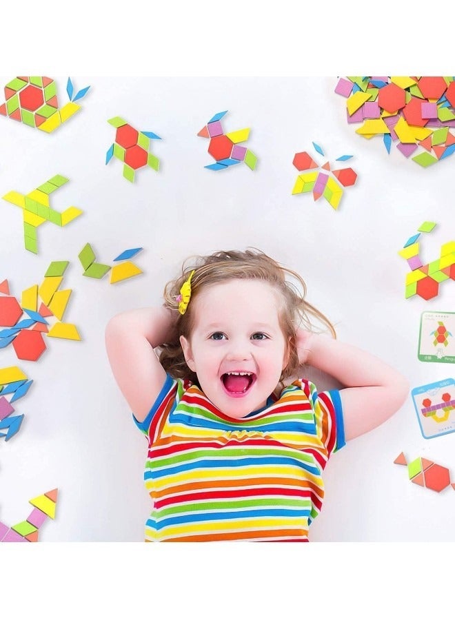 155 Pcs Wooden Pattern Blocks Set,Geometric Shape Puzzle Toy with 24 Pcs Design Cards - Image 2