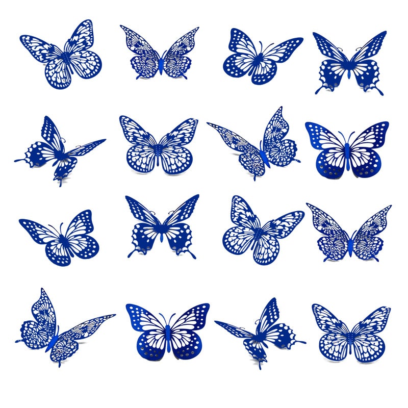 Meikeer 3D Butterfly Wall Decor 48 Pcs 4 Styles 3 Sizes  for Birthday Decorations Party Decorations  Removable Wall Stickers Interior Decoracions Kids Nursery Classroom Wedding Decor (Sapphire Blue) - Image 1