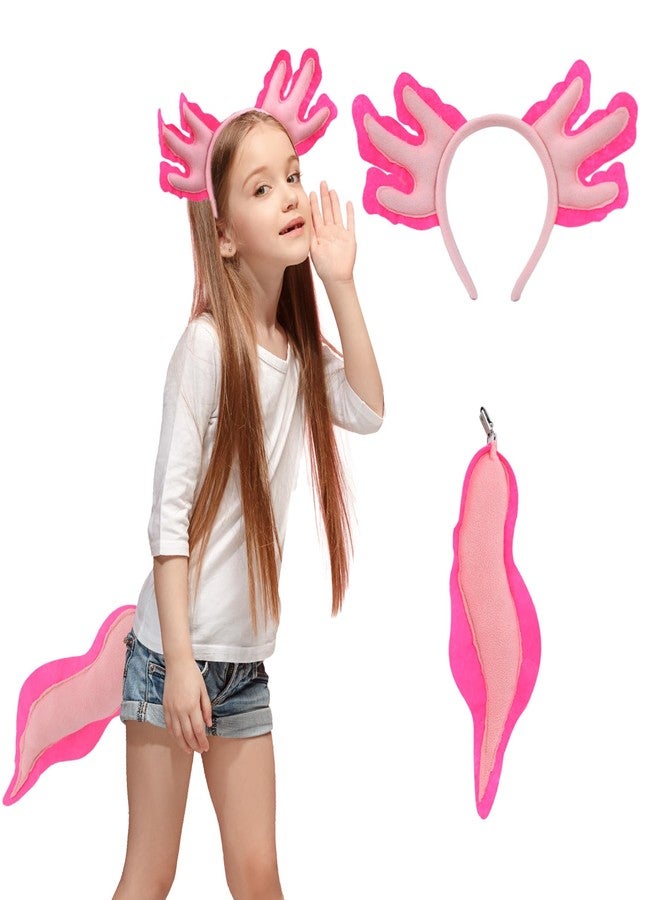 Creatoy Axolotl Toys, Axolotl Costume Kids Animal Headband with Tail for Girls Boys Dress Up Halloween Birthday Party Favors - Image 1