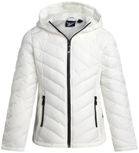 Reebok Girls Winter Jacket - Weather Resistant Hooded Quilted Puffer Parka Girls Jacket - Lightweight Warm Winter Coat, Size 7-8, White - Image 5