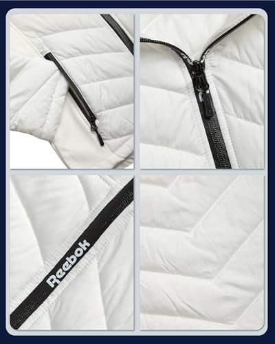 Reebok Girls Winter Jacket - Weather Resistant Hooded Quilted Puffer Parka Girls Jacket - Lightweight Warm Winter Coat, Size 7-8, White - Image 3