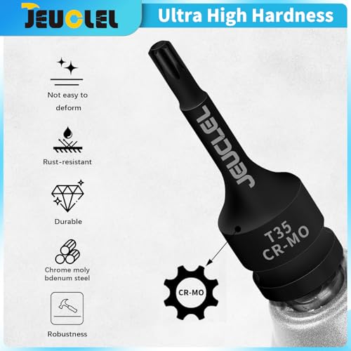 JEUCLEL T35 Torx Bit Socket, 1/2" Drive Torx Star 6 Point Impact Bit Socket, 3-Inch, Cr-Mo Steel, Screwdriver Adapter for Electric Ratchet Wrenches Fastening Screws Hand Repair - Image 5