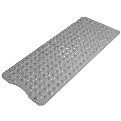 AmazerBath Shower Mat Non Slip 40 x 16 Inches Shower Stall Mats with Suction Cups and Drain Holes Non Slip Bath Mat for Tub for Elderly Kids Grey